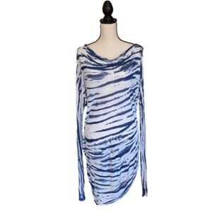 YFB Asymmetric Long Sleeve Cowl Neck Tie Dye Top